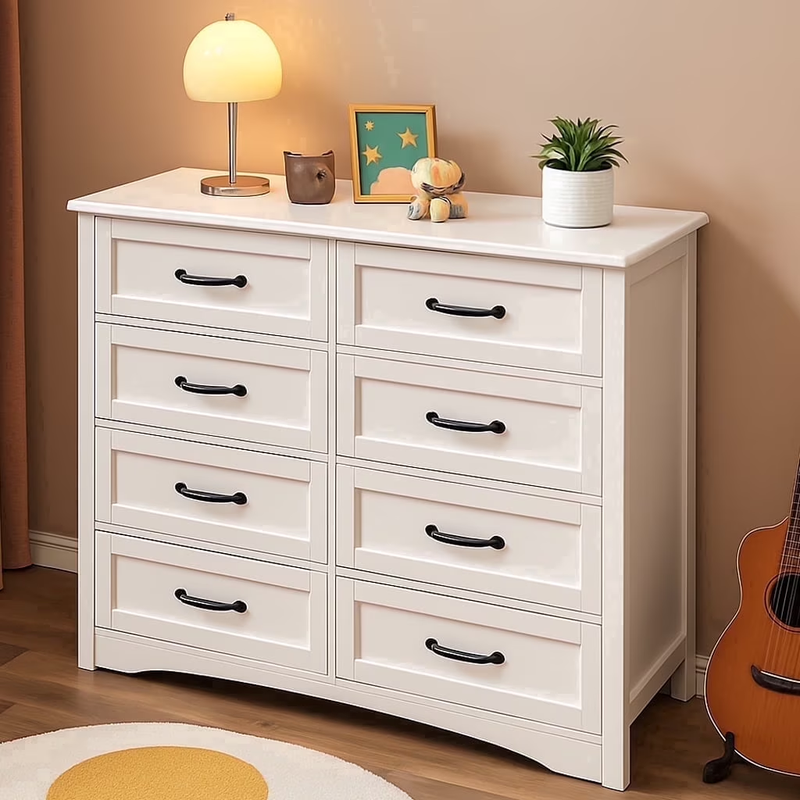 8-Drawer Dresser, White Chest of Drawers with Metal Handles, Multi-Functional St10