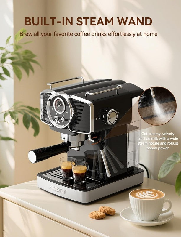 20 Bar Espresso Machine with Milk Frother 61oz Black Retro3
