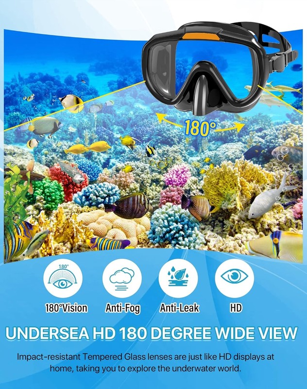 Snorkeling Gear for Adults Men Women,4 in 1 Snorkel Set with Panoramic View Divi2