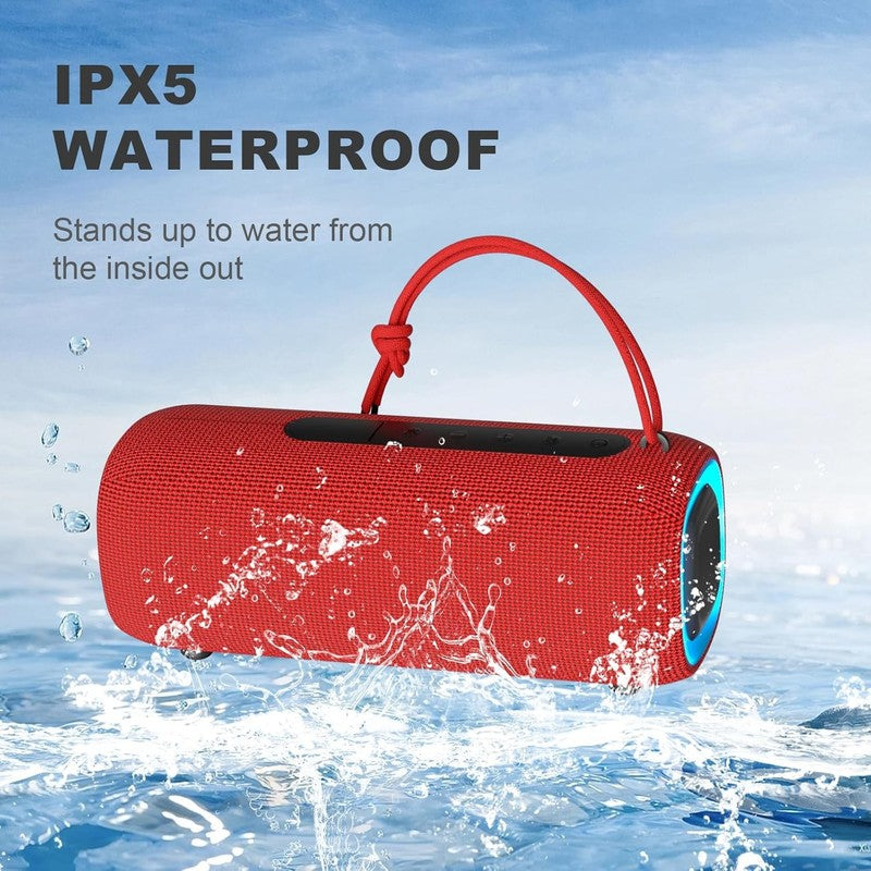Bluetooth Speaker, IPX5 Waterproof, RGB Lights, BT5.3, TWS, Long Playtime, Red4