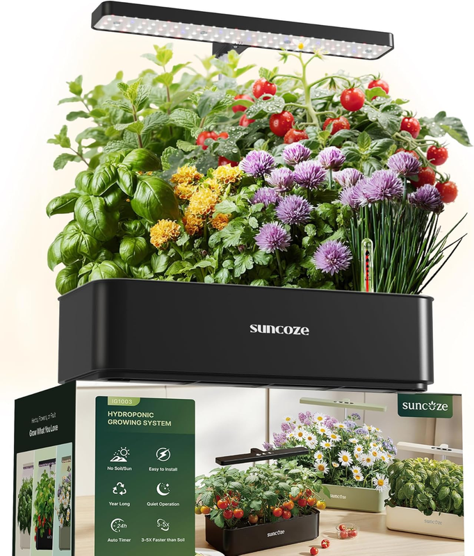 12 Pod Hydroponics System 24W LED Grow Light Indoor Herb Garden Kit Black10