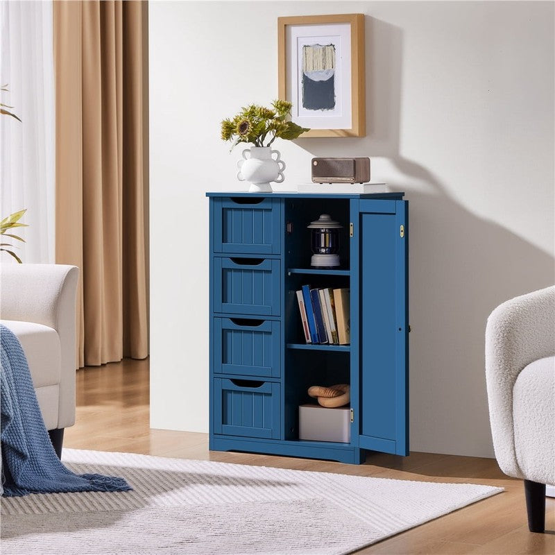 Wooden Bathroom Cabinet with Drawer and Freestanding, Navy Blue2