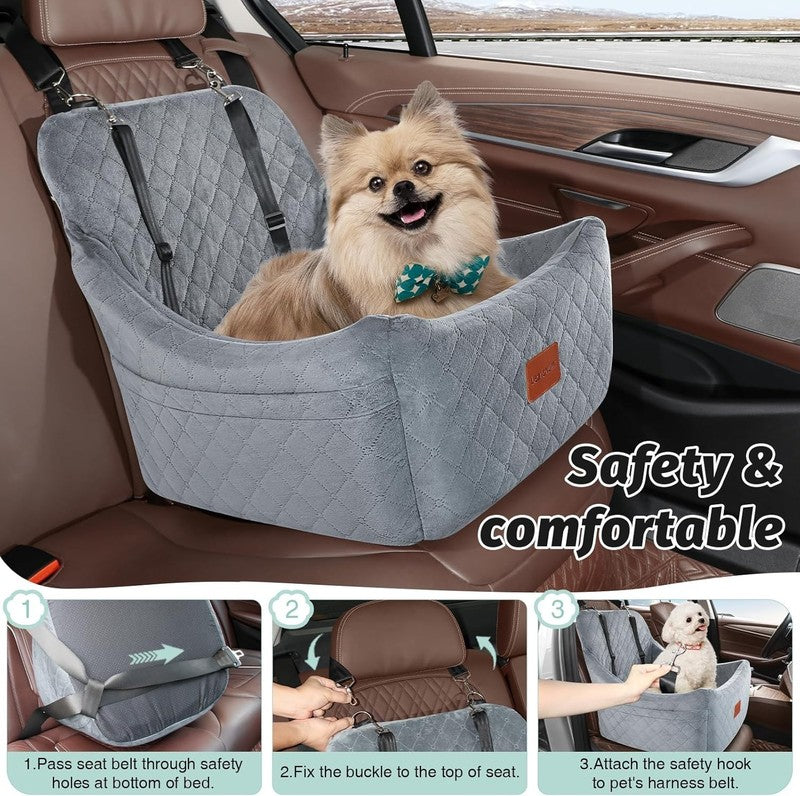 Dog Car Seat for Medium Dogs up to 35lbs Washable Anti Slip Travel Bed Grey6