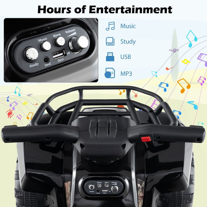 6V Kids ATV Quad Electric Ride on Car Toy Toddler W/Led Light&Mp3 Black5
