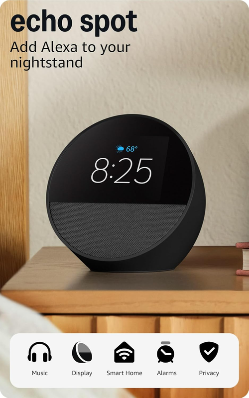 Amazon Echo Spot Smart Alarm Clock Alexa+ Display Black Newest Model9