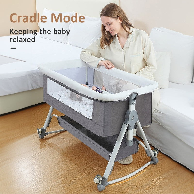 Liyufly 4 in 1 Baby Bassinet Gray Bedside Crib w/ Storage, Wheels, Changer2