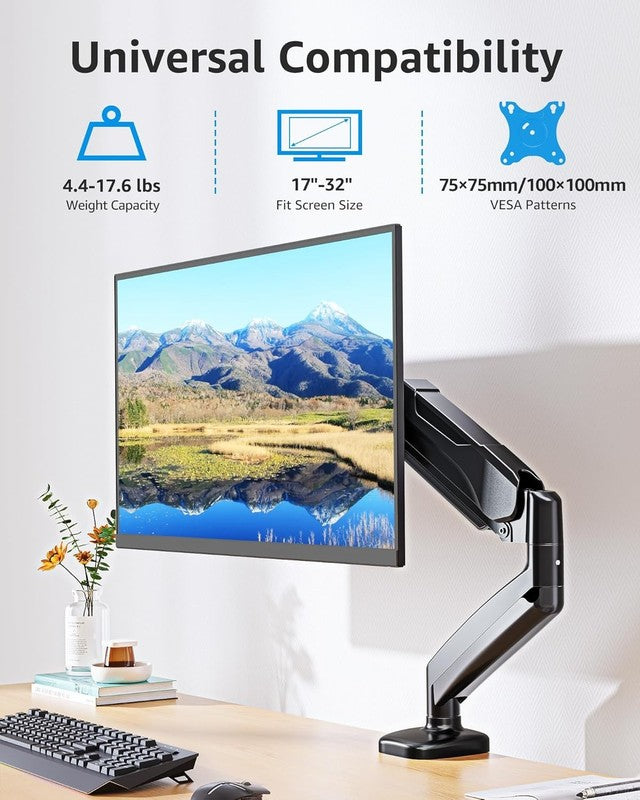 Adjustable Gas Spring Monitor Mount for 32" Screens, VESA Compatible, Black2