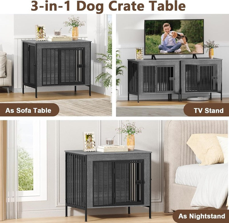 Dog Crate Furniture 28.15" Indoor TV Stand Single/Double Small Dogs Dark Gray3