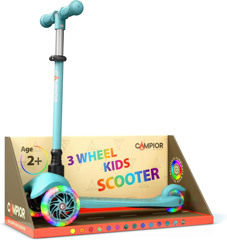 Kids 3 Wheel Scooter Lean to Steer LED Wheels Adjustable Handlebar Teal7
