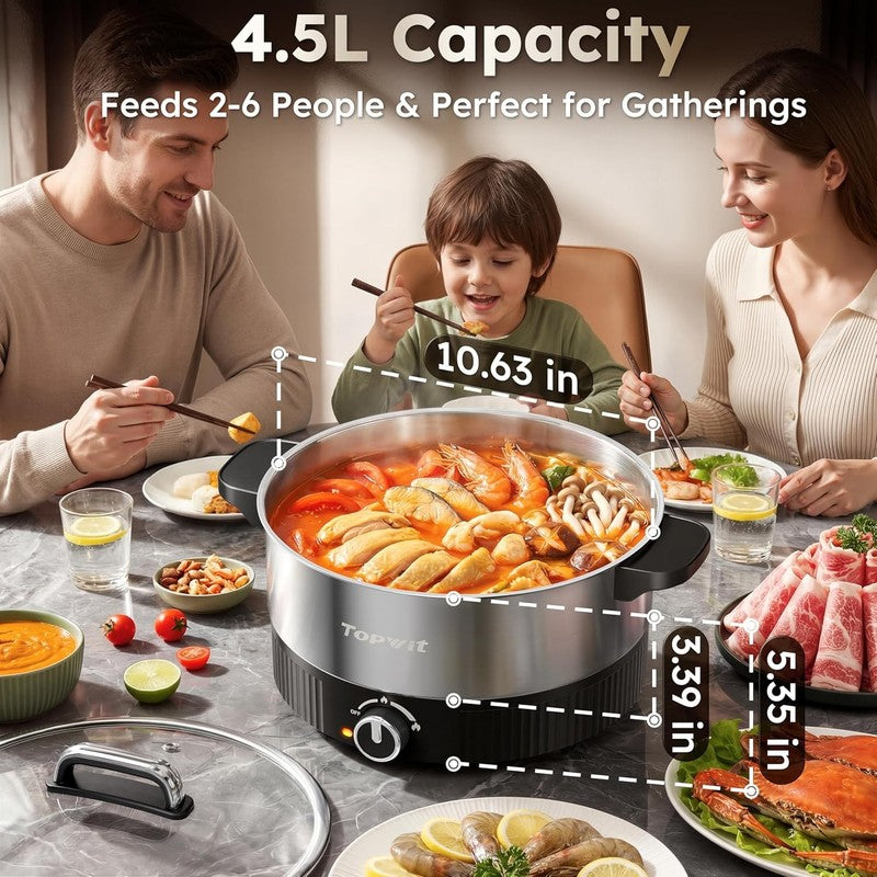 4.5L Electric Hot Pot Stainless Steel Dual Power 1200W Fast Heating Black4