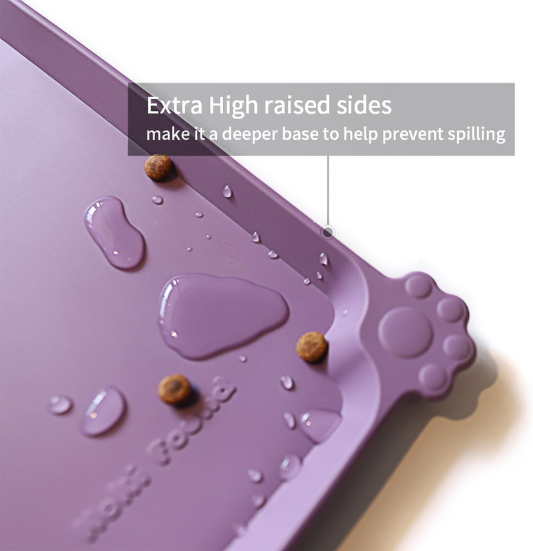 Silicone Pet Feeding Mat Waterproof Dog Cat Bowl Mat Raised Lip Amethyst1