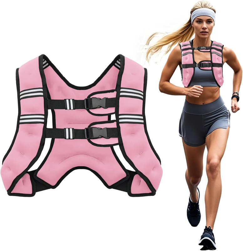 Weighted Vest 12Lb Adjustable Reflective Stripe Strength Training Workout LPink7