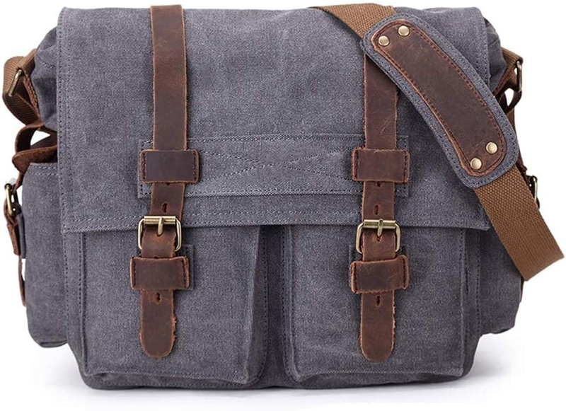 Vintage Leather Canvas Laptop Bag Messenger Bags Medium9