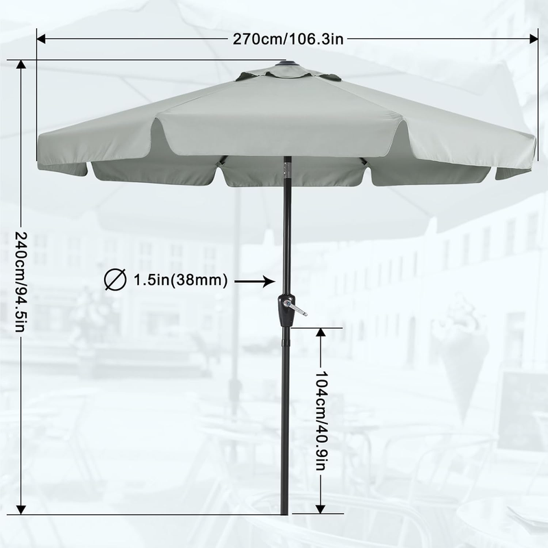 9FT Outdoor Umbrella Crank Tilt UV Waterproof Canopy Deck Backyard Gray2