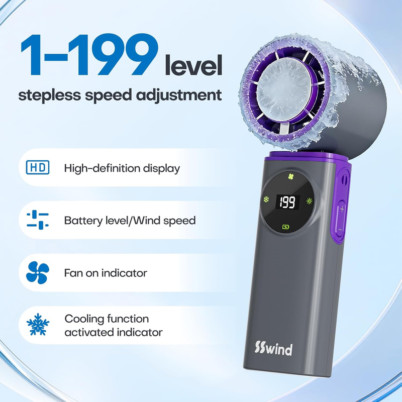 Ice Cooling Handheld Fan 6000mAh 199 Speed 20H Turbo 20000RPM Grey8