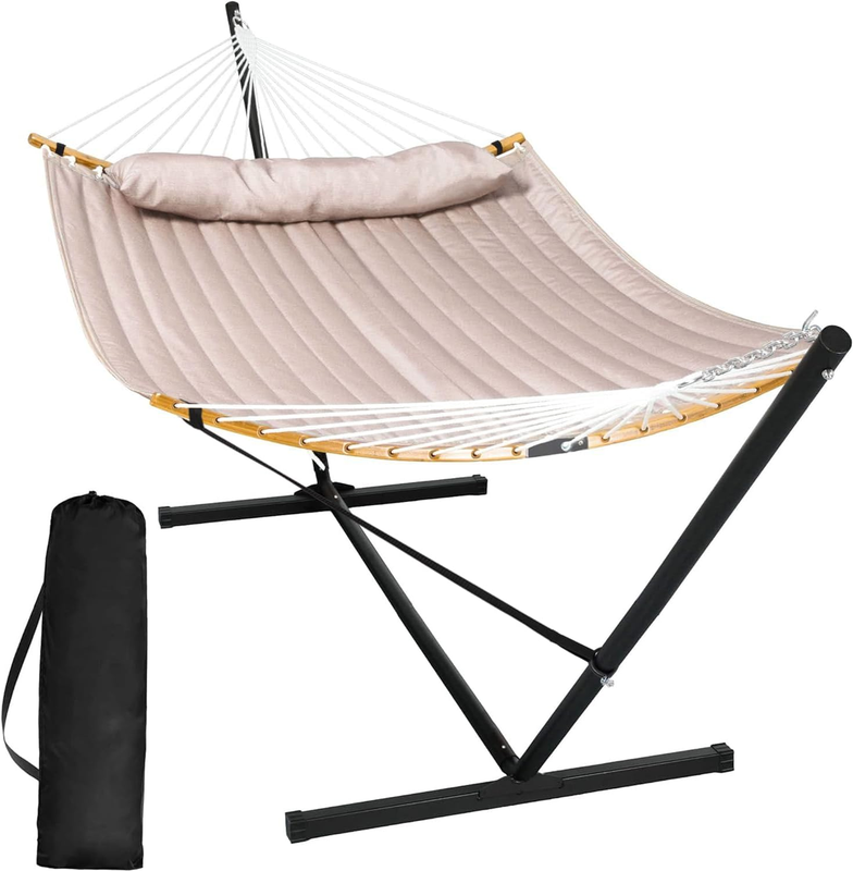55 Inch Hammock w/ Stand Double Curved Bar 450lb Capacity Outdoor Tan7
