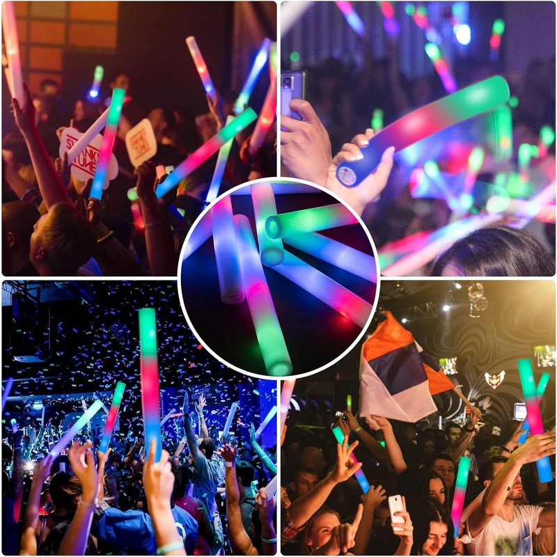 28PCS LED Foam Glow Sticks, Foam Light up Sticks Bulk Party Pack with 3 Modes Co4