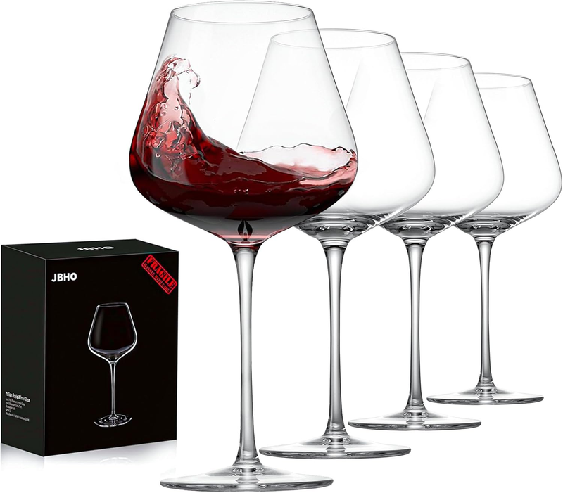 Set of 4 21 Ounce Hand Blown Italian Style Crystal Burgundy Wine Glasses   Lead 9