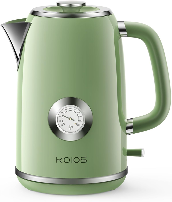 Electric Kettle 1.8L 1500W Stainless Steel Retro w/ Temp Gauge LED Auto Shut Off10