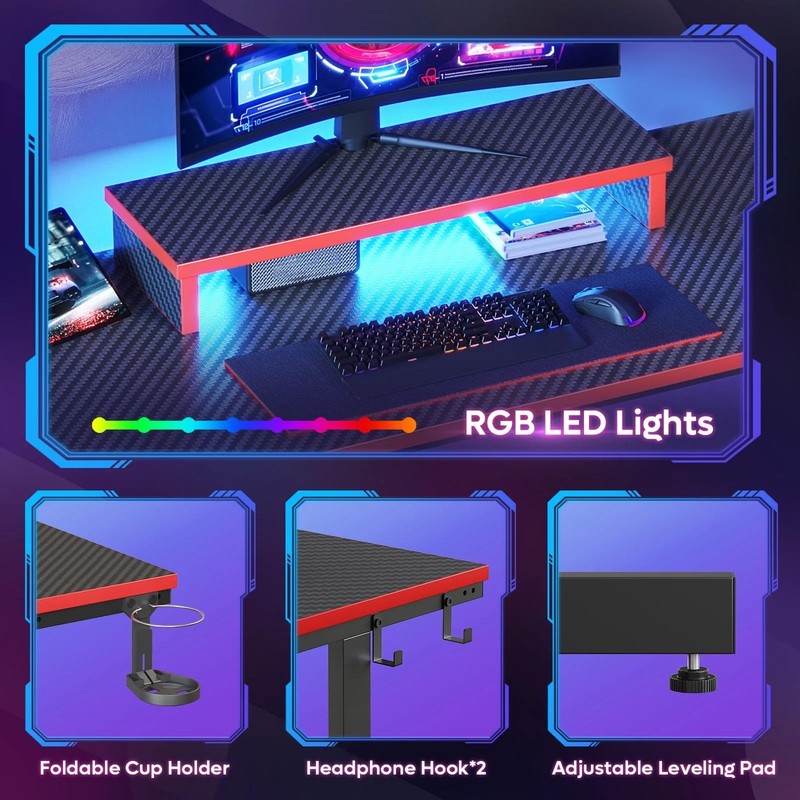 42" Gaming Desk PC Computer Office Gamer Table Desk with LED Lights & Monitor St1