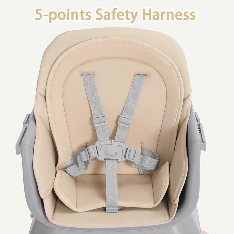 8 in 1 Baby High Chair, Toddler Dining Booster Seat for Eating, Khaki3