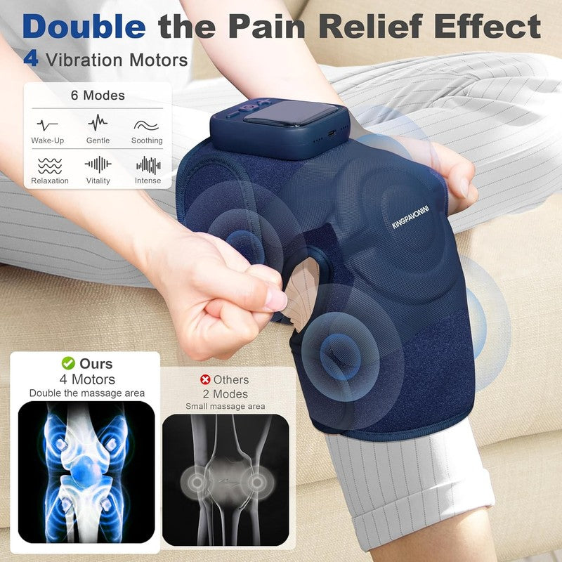Cordless Knee Massager w/ Heat Vibration 4 Motors 6 Modes Pain Relief Blue1