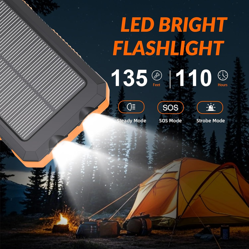 20000mAh Solar Power Bank 4 Cables USB-C Waterproof Dual Flashlight Camping2