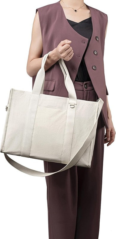 15.6" Laptop Tote Bag Women Canvas Work Messenger Shoulder Office Handbag1