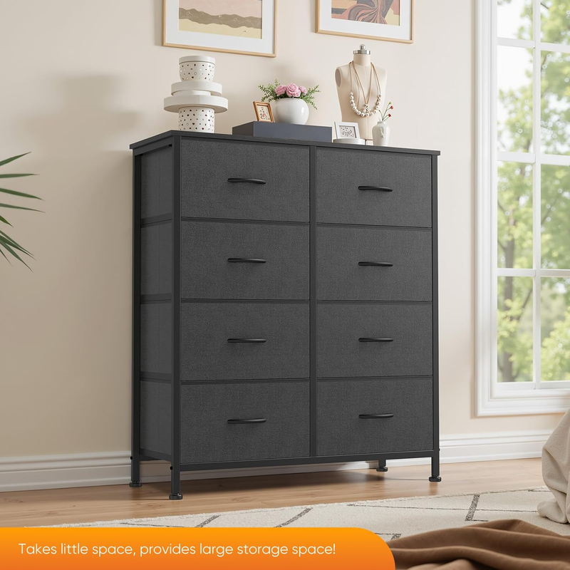 8 Drawer Fabric Dresser Storage Tower Steel Frame Wood Top Grey6