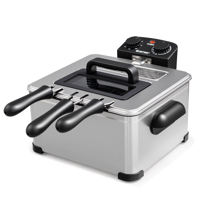 Electric Deep Fryer 5.3 Qt/21 Cup Stainless Steel 1700W with Triple Basket Silve1