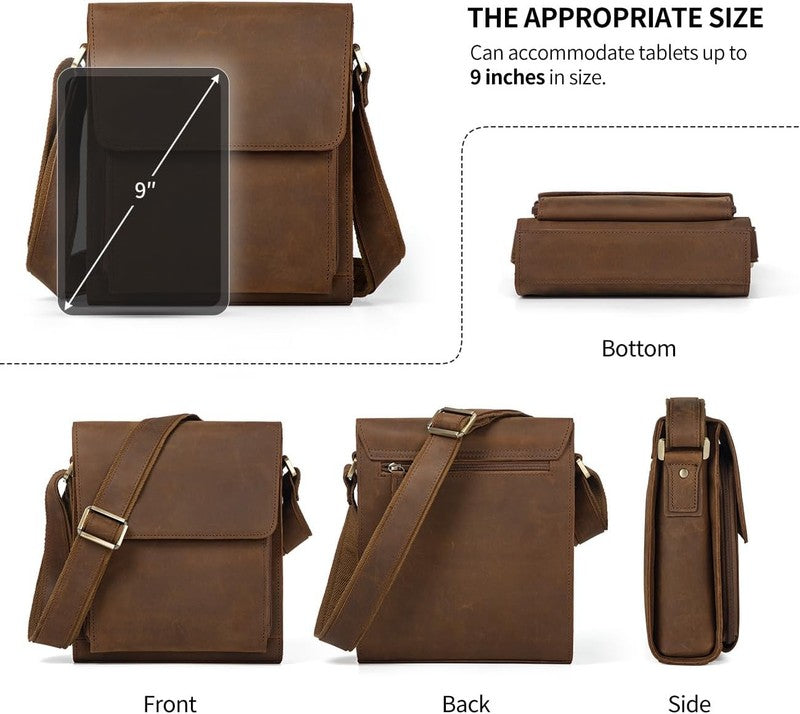 Leather Messenger Crossbody Bag Men Work Business Casual Adjustable Strap6