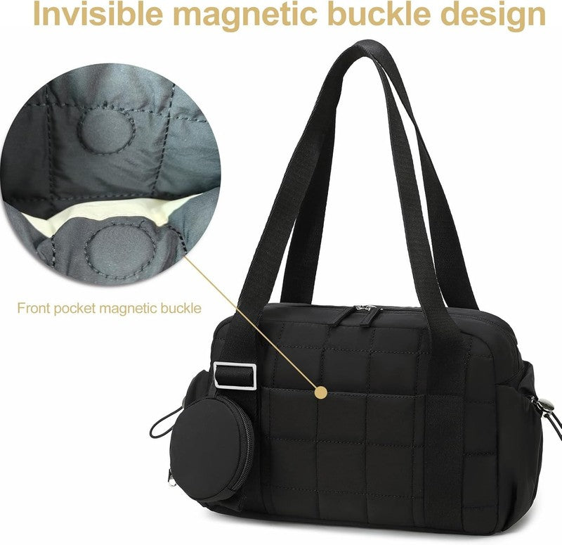 Mini Gym Bag Women Quilted Duffel Wet Compartment Coin Purse Yoga Dance Black6