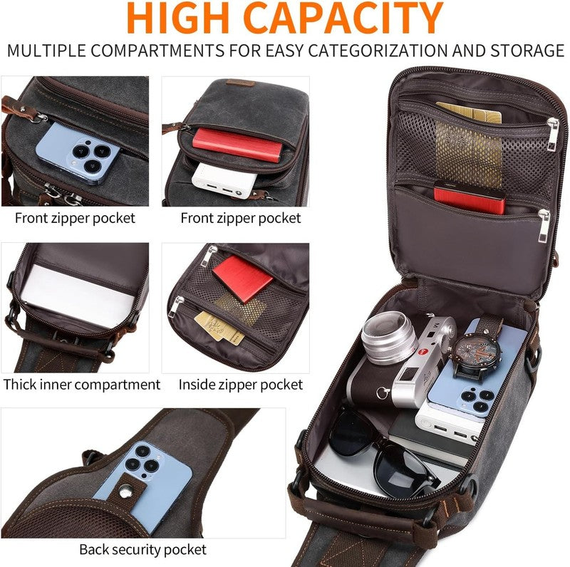 Nerlion Sling Bag Men Waxed Canvas Crossbody Chest Bag Water Resistant Daypack3