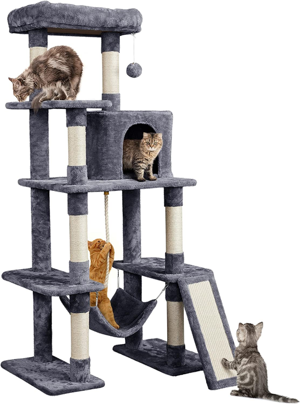 Large Multi-Level Cat Tree, 63 Inches Tall with Sisal-Covered Scratching Posts, 9