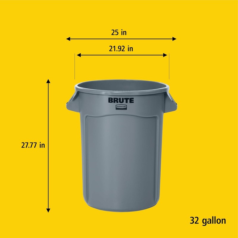 32-Gal Heavy-Duty Trash Can with Venting Channels, Gray Garbage Bin6