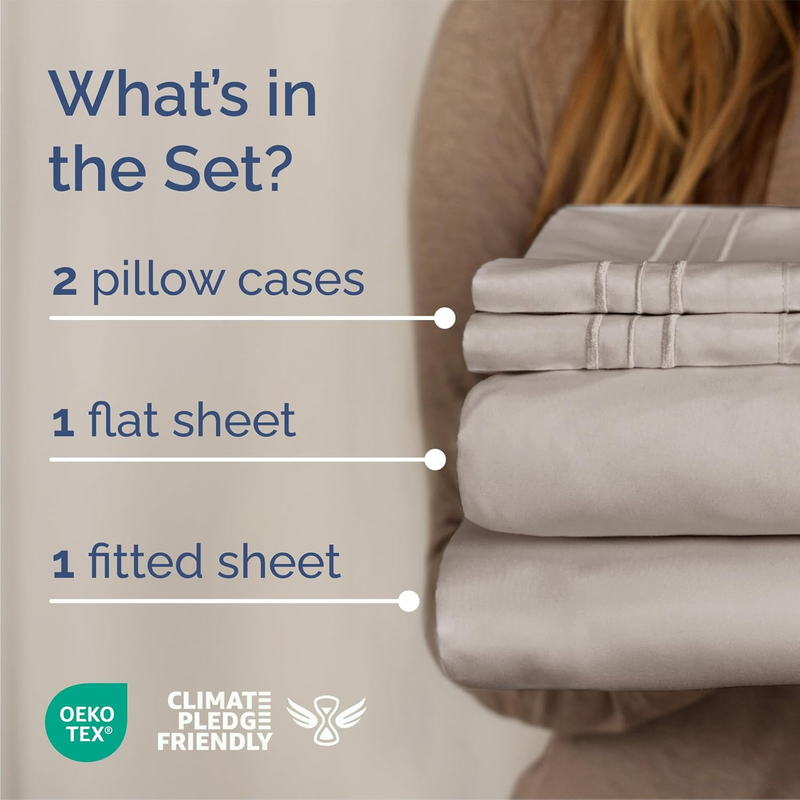 Queen 4 Piece Sheet Set Cooling Hotel Luxury Deep Pocket Light Grey1
