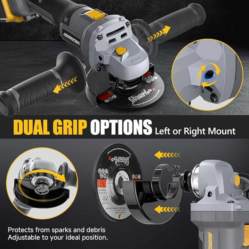 Cordless Angle Grinder 20V Brushless Motor 3 Speed Control Ergonomic Safety New5