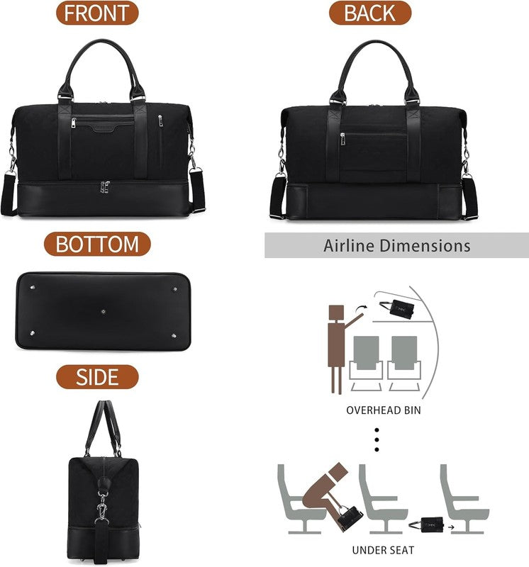 21in Women Weekender Duffle Bag 2Pc Canvas Leather Carry On Shoe Compartment1