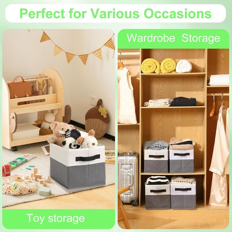 4 Pack Large Fabric Storage Bins with Handles, Collapsible Closet Cubes Grey4