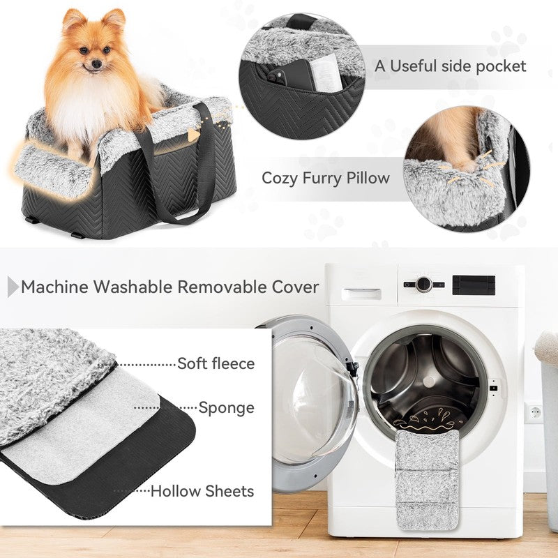 Center Console Dog Car Seat, Portable Car Seat for Dogs with Safe Protective Hoo8