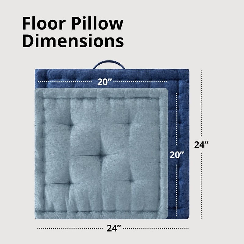 Large Tufted Floor Pillow 24"x24" Chenille Meditation Cushion Aqua4