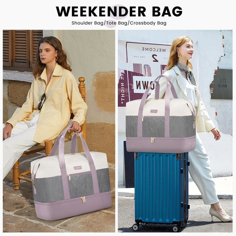 Women Travel Duffel Bag Large Weekender Gym Bag Shoe Compartment Packing Cubes5