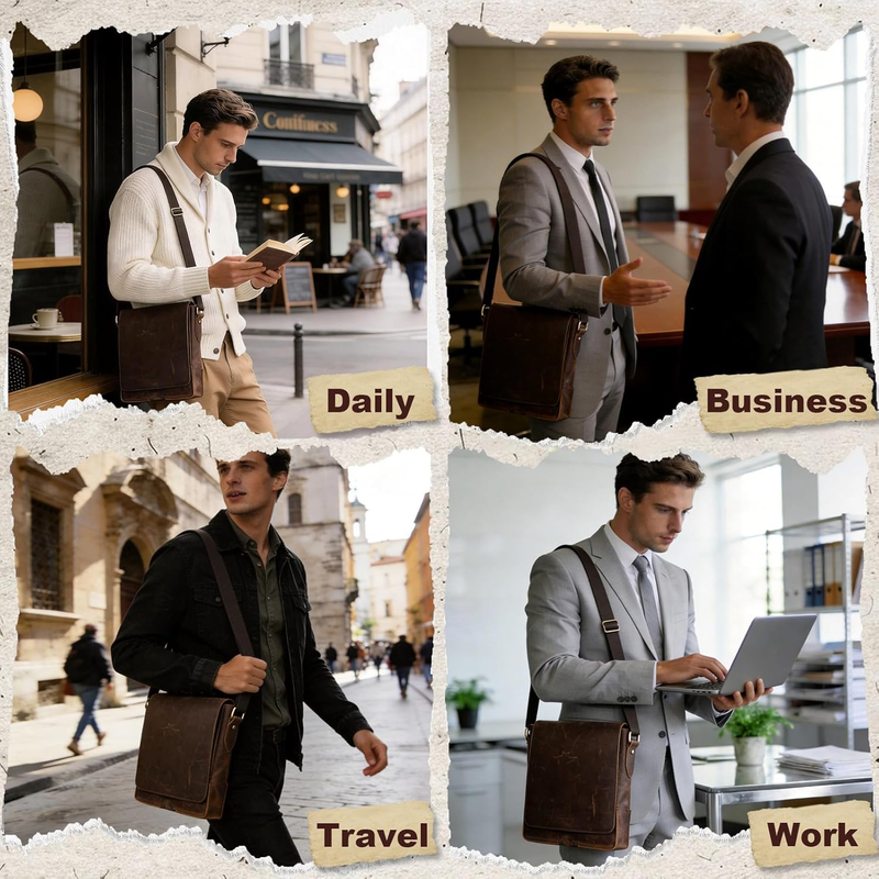 Crossbody Bag for Men Genuine Leather Small Messenger Shoulder Purse Side Vintag7