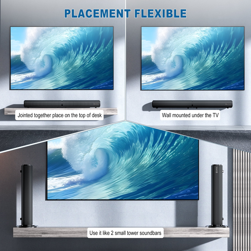 2.2CH 100W Bluetooth 5.0 TV Sound Bar Split Design 3D Surround Sound5