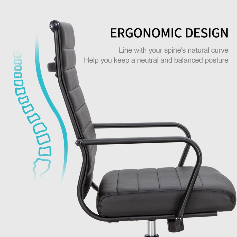 Black Executive Office Chair Ergonomic Leather Swivel Adjustable3