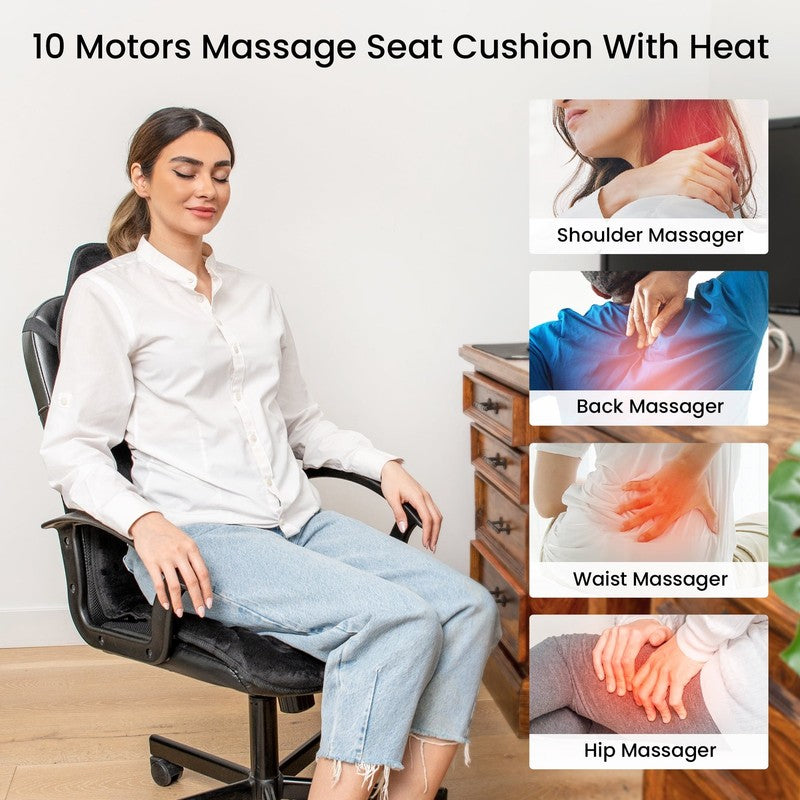 Back Massager Chair Pad, 10 Motors Vibration Massage Seat Cushion with Heat, 2