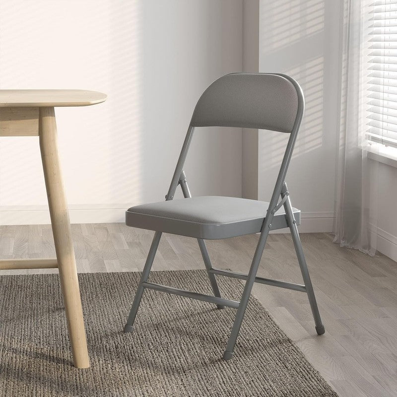 4 Pack Folding Chairs Grey Vinyl Padded Seat Steel Frame Indoor Outdoor5