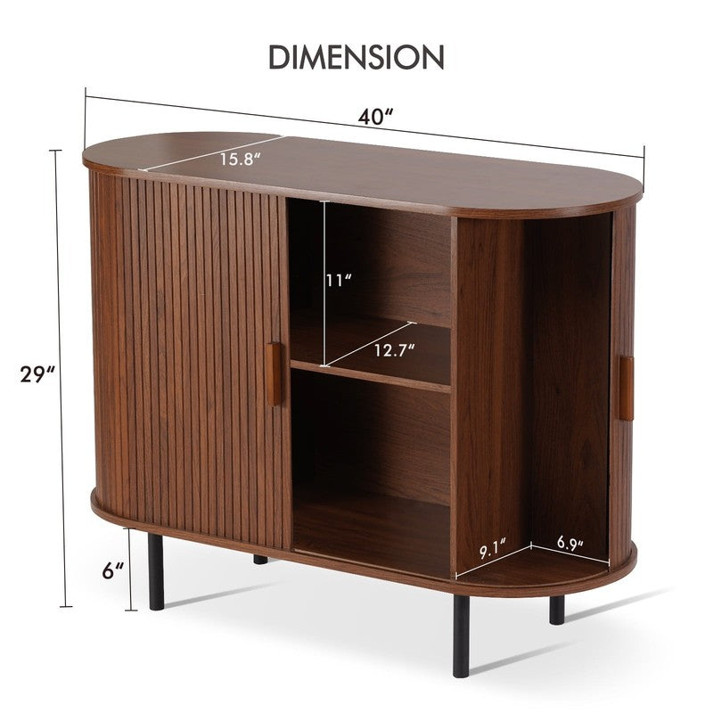 40" Sideboard Buffet Cabinet with Sliding Tambour Doors & Adjustable Shelves3
