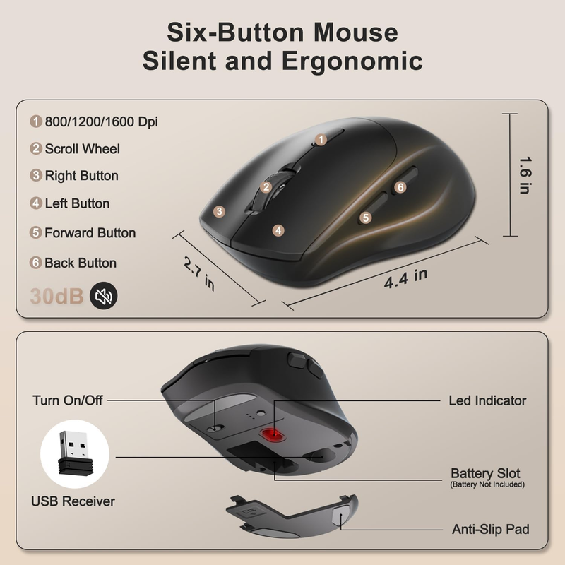 Wireless Keyboard Mouse Set Wrist Rest Silent 6 Button Mouse Black3
