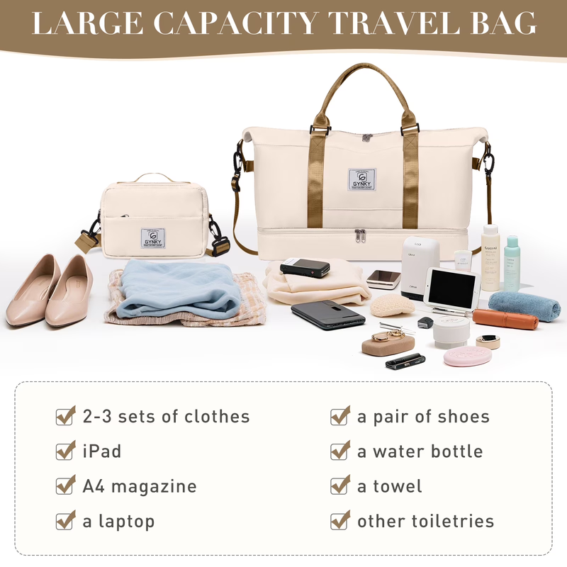 Travel Duffle Bag Set 2 Pack Weekender Bags for Women with Shoe Compartment Carr5